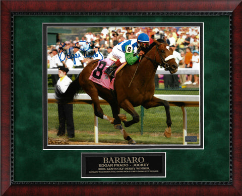 Edgar Prado Signed Autographed Barbaro Photo Custom Framed to 11x14 NEP
