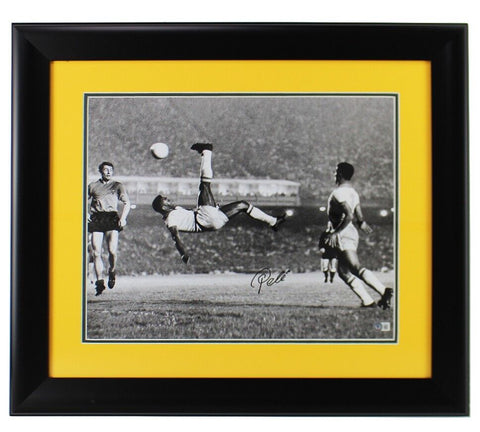 Pele Signed Brazil Framed16x20 Black and White Photo