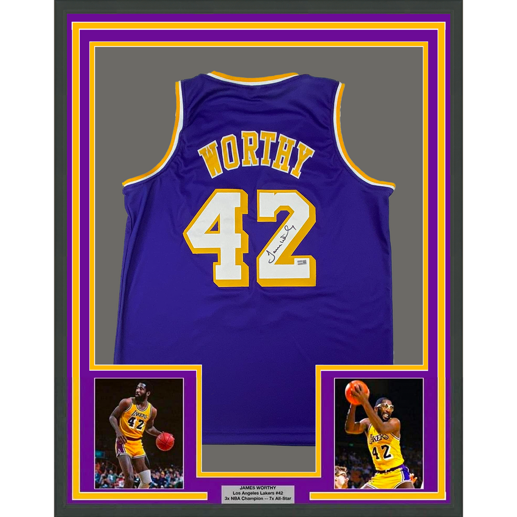 Framed Autographed/Signed James Worthy 33x42 LA Purple Jersey Steiner –  Super Sports Center