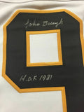 FRAMED Autographed/Signed JOHNNY JOHN BUCYK 33x42 Boston White Jersey JSA COA
