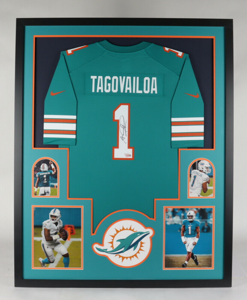 Tua Tagovailoa Signed Miami Dolphins 34x42 Framed Custom Jersey