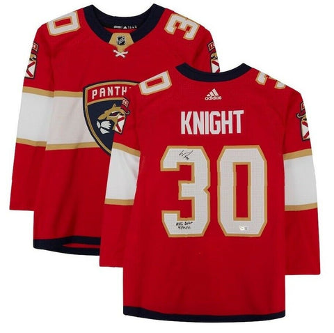 SPENCER KNIGHT Autographed "NHL Debut 4/20/21" Authentic Jersey FANATICS