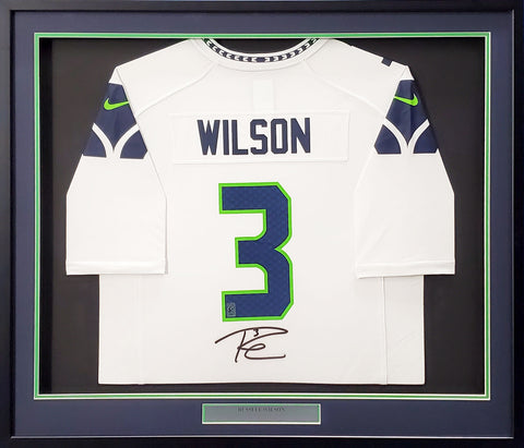 SEAHAWKS RUSSELL WILSON AUTOGRAPHED FRAMED WHITE NIKE JERSEY RW HOLO 200431