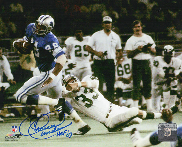 Charlie Sanders Signed Detroit Lions With Football 8x10 Photo w/HOF'07 -(SS COA)