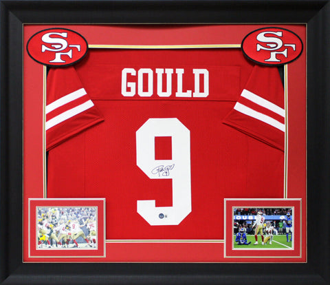 Robbie Gould Authentic Signed Red Pro Style Framed Jersey Autographed BAS Wit