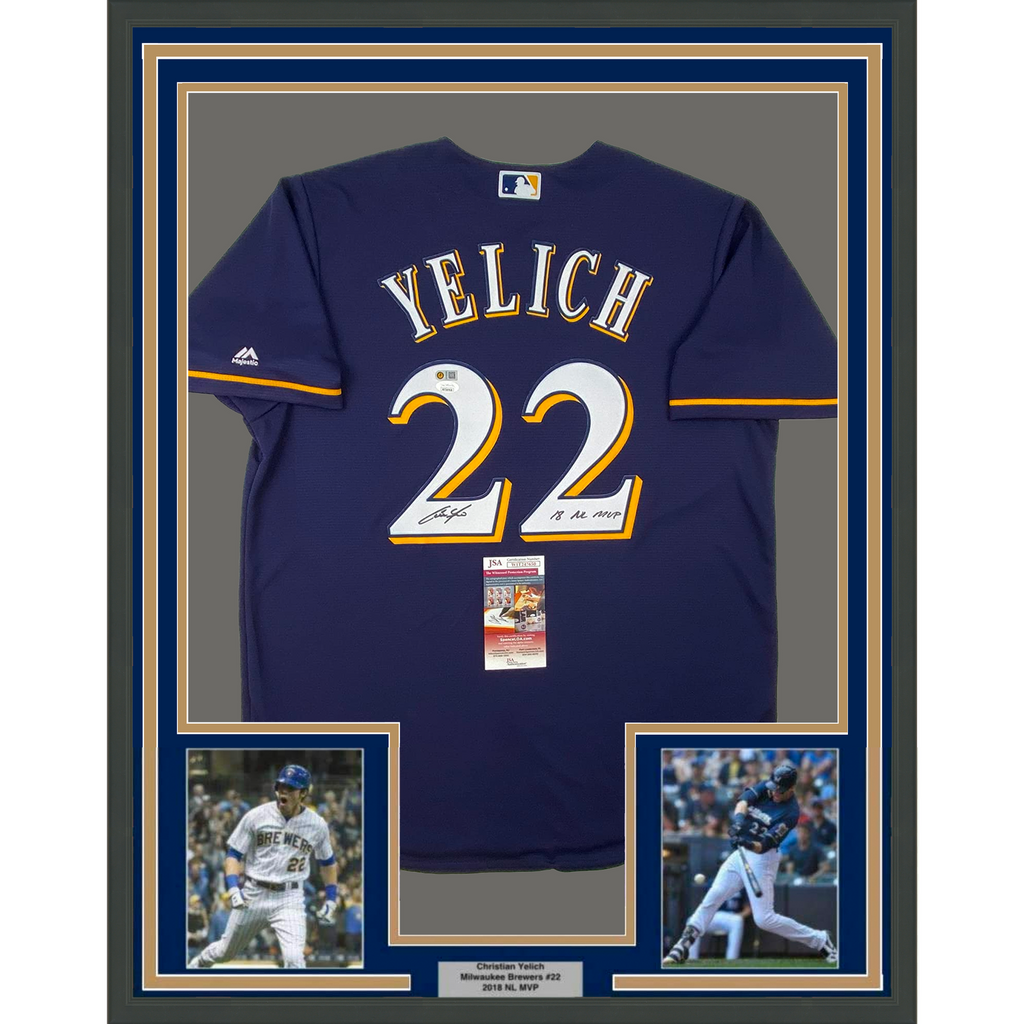 Framed Autographed Christian Yelich 33x42 MVP Milwaukee Brewers