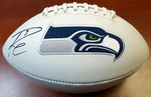 RUSSELL WILSON AUTOGRAPHED WHITE LOGO FOOTBALL SEATTLE SEAHAWKS RW HOLO 105663