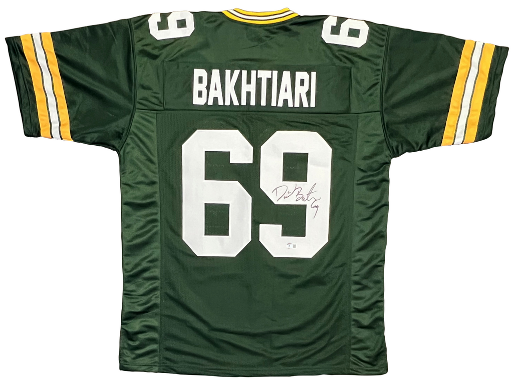 DAVID BAKHTIARI SIGNED AUTOGRAPHED GREEN BAY PACKERS #69 GREEN JERSEY –  Super Sports Center