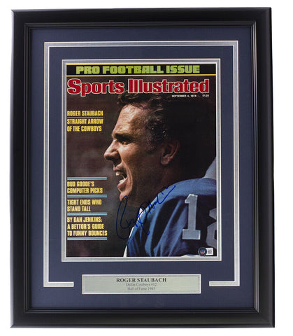 Roger Staubach Signed Framed 11x14 Dallas Cowboys Sports Illustrated Photo BAS