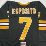 Autographed/Signed PHIL ESPOSITO Boston Black Hockey Jersey JSA COA Auto