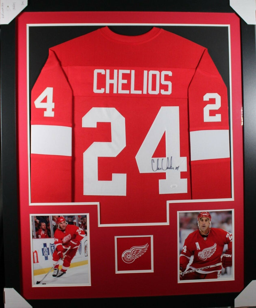 Chris Chelios Autographed and Framed Red Blackhawks Jersey