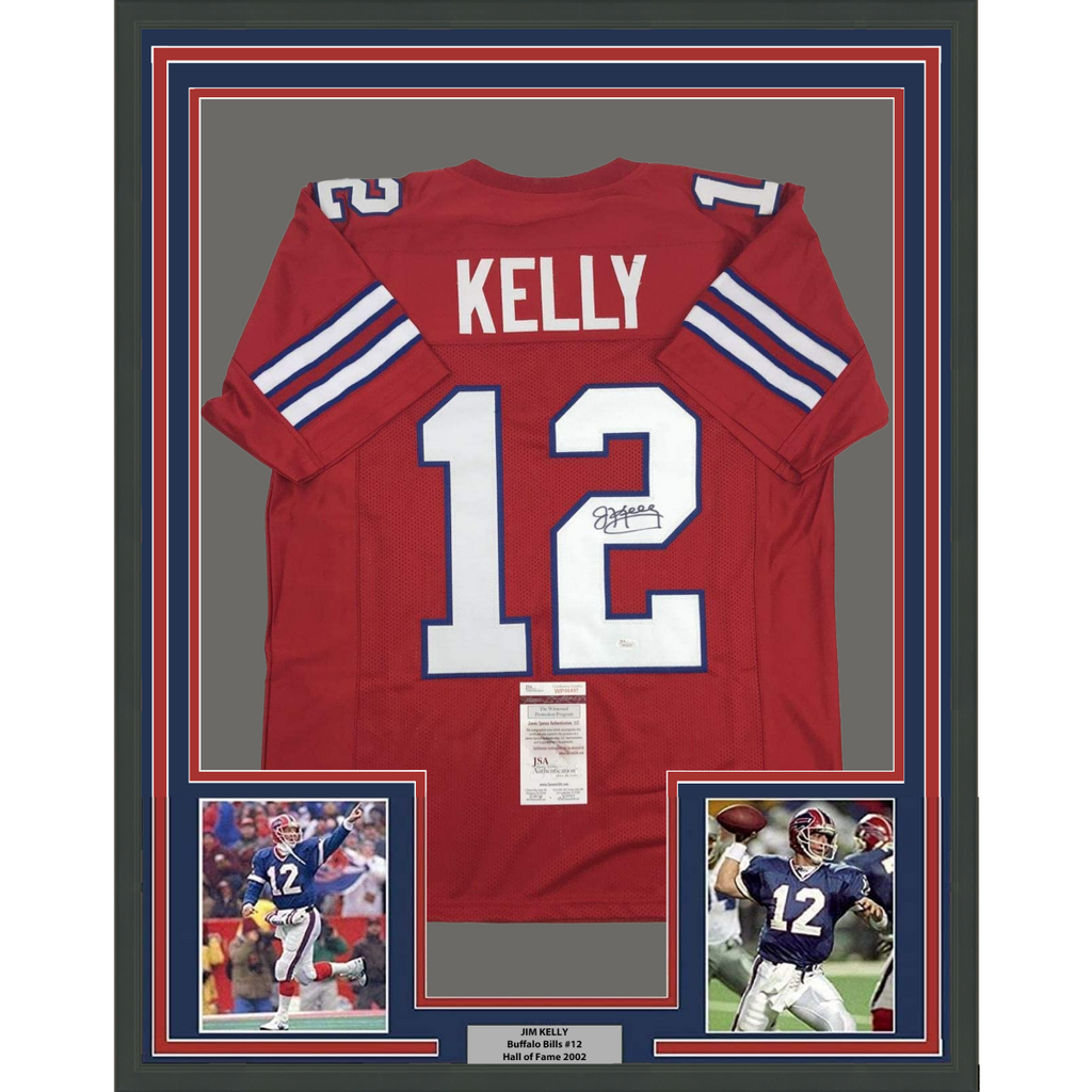 FRAMED Autographed/Signed JIM KELLY 33x42 Buffalo Red Football Jersey –  Super Sports Center