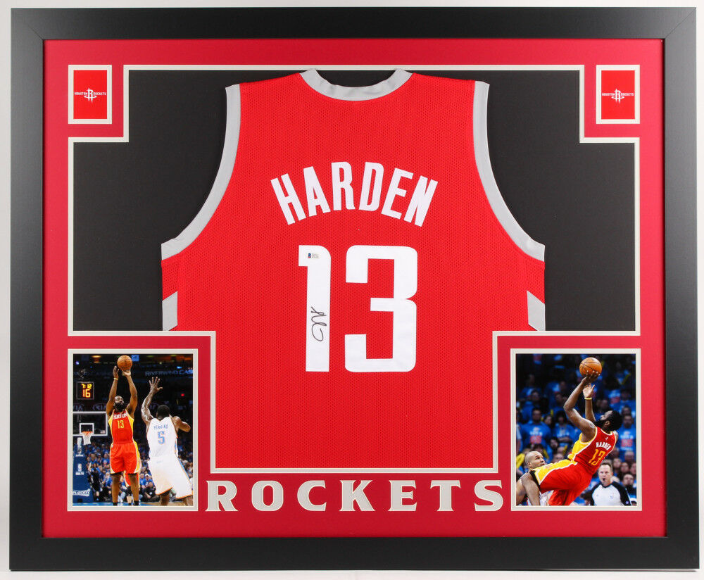 James Harden Autographed and Framed White Houston Rockets Jersey