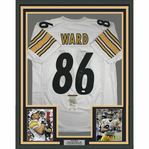 FRAMED Autographed/Signed HINES WARD 33x42 Pittsburgh White Jersey JSA COA Auto