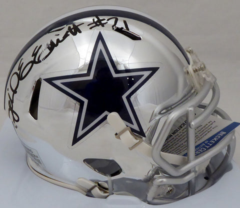 Ezekiel Elliott Autographed Cowboys Chrome Mini Helmet (Smudged) Beckett L64495