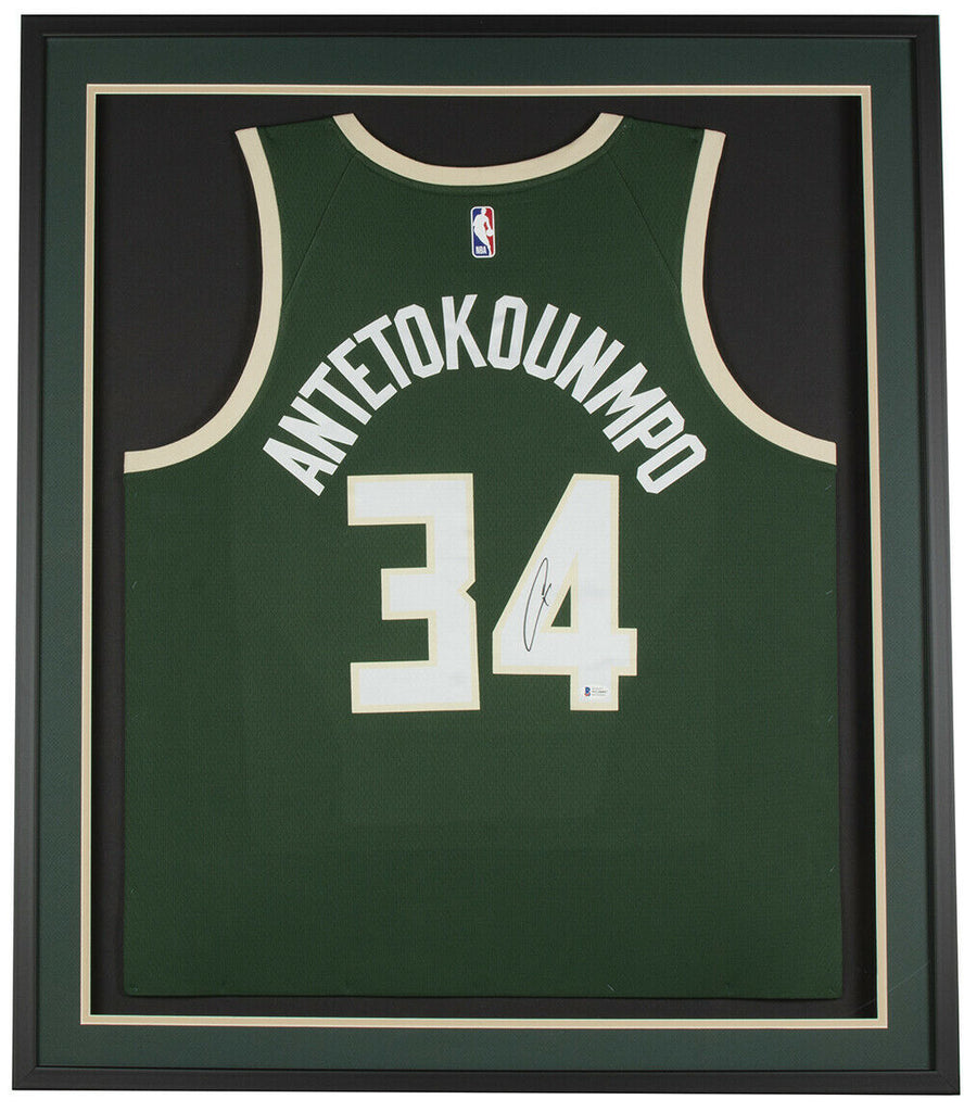 Giannis Antetokounmpo Signed Framed Green Authentic On Court Bucks Jersey  BAS