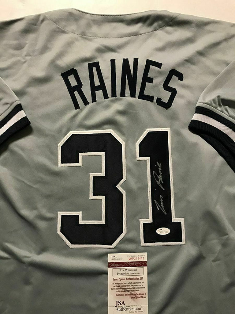 Autographed/Signed TIM RAINES New York Grey Baseball Jersey JSA