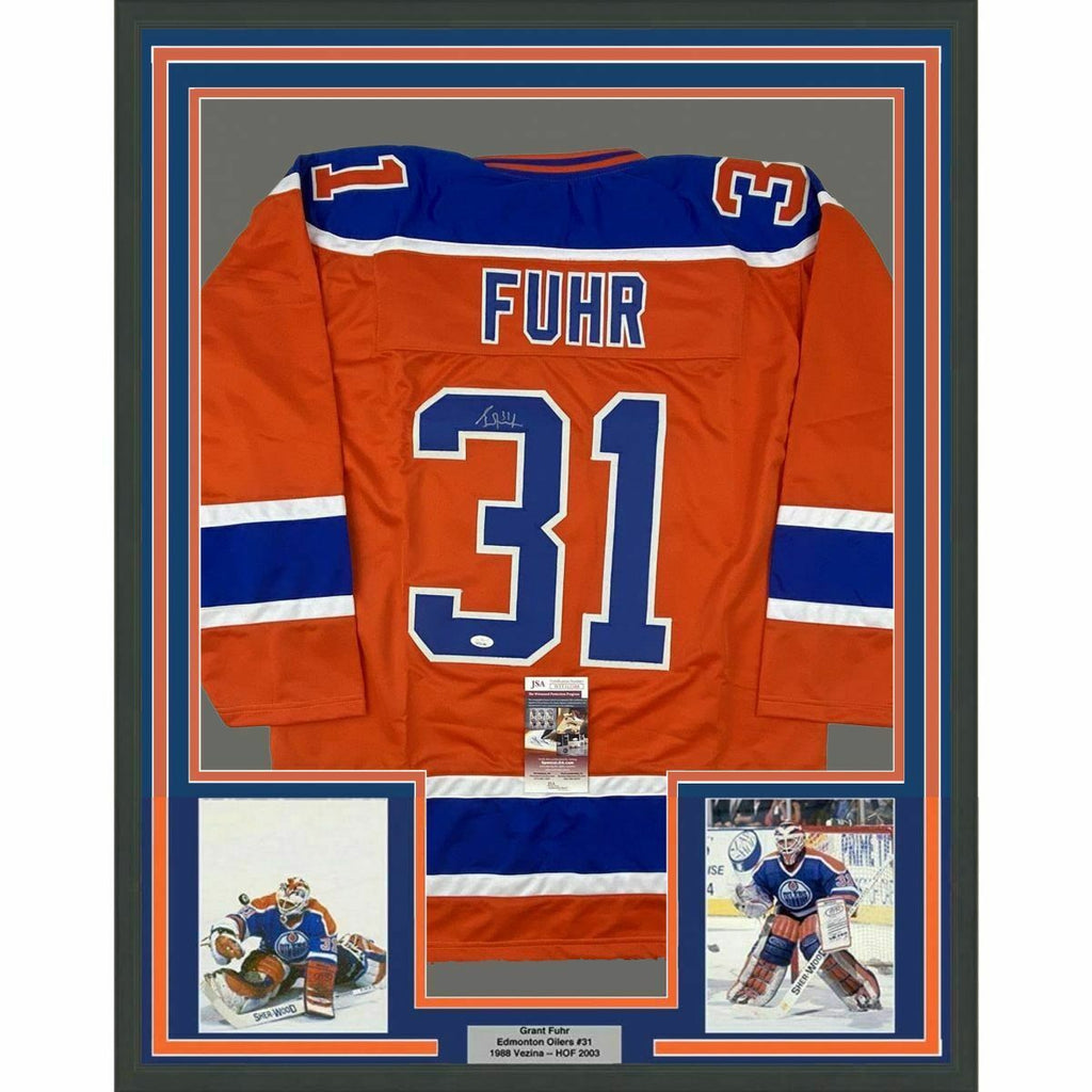 Autographed/Signed Grant Fuhr Edmonton Blue Hockey Jersey Beckett