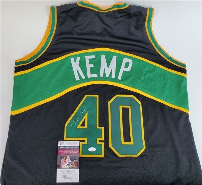 Framed Autographed/Signed Shawn Kemp 33x42 Seattle Green