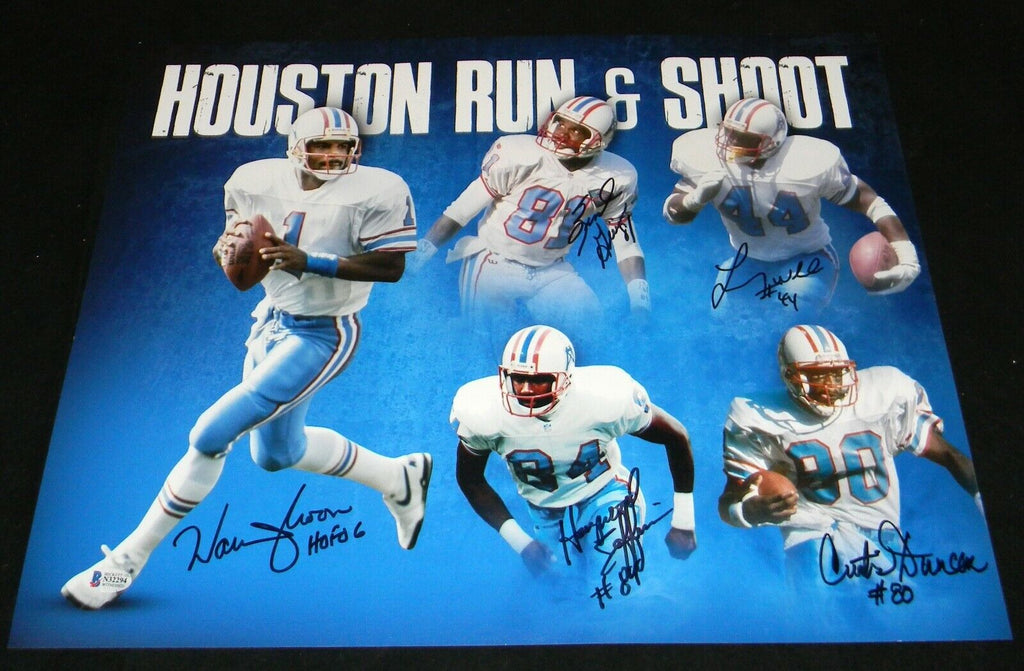 Houston Oilers Run-N-Shoot Jersey Signed by(5) Moon,White,Jeffires