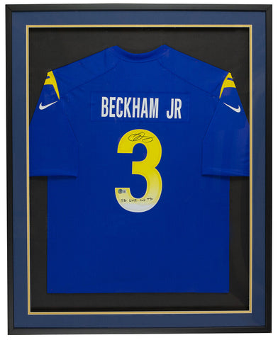 Odell Beckham Jr Signed Framed Blue Nike Rams Football Jersey SB LVI 1st TD BAS