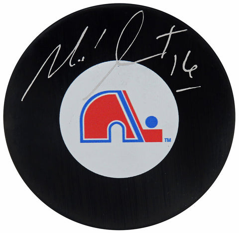 Michel Goulet Signed Quebec Nordiques Team Logo Hockey Puck - (SCHWARTZ COA)