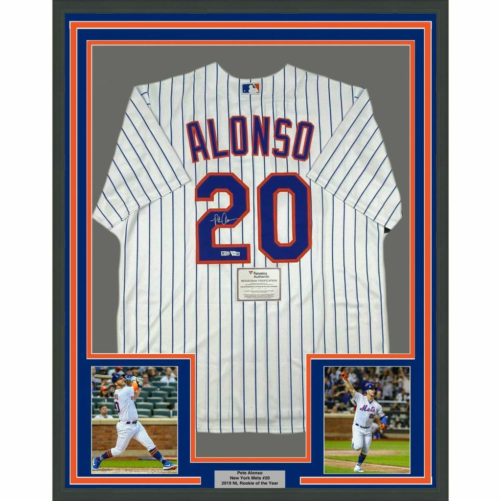 FRAMED Autographed/Signed PETE ALONSO 33x42 Mets Pinstripe Jersey Fana –  Super Sports Center