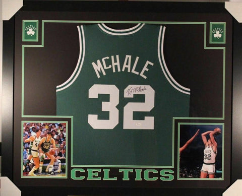 Kevin McHale Signed Boston Celtics 35x43 Custom Framed Green Jersey (JSA COA)