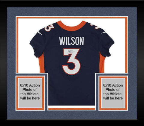 Framed Russell Wilson Denver Broncos Autographed Navy Nike Elite Jersey