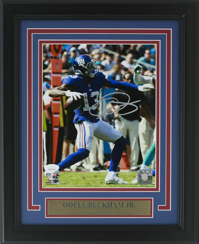 Odell Beckham Jr. Signed Framed NY Giants 8x10 Photo Throwing a TD Pass JSA ITP