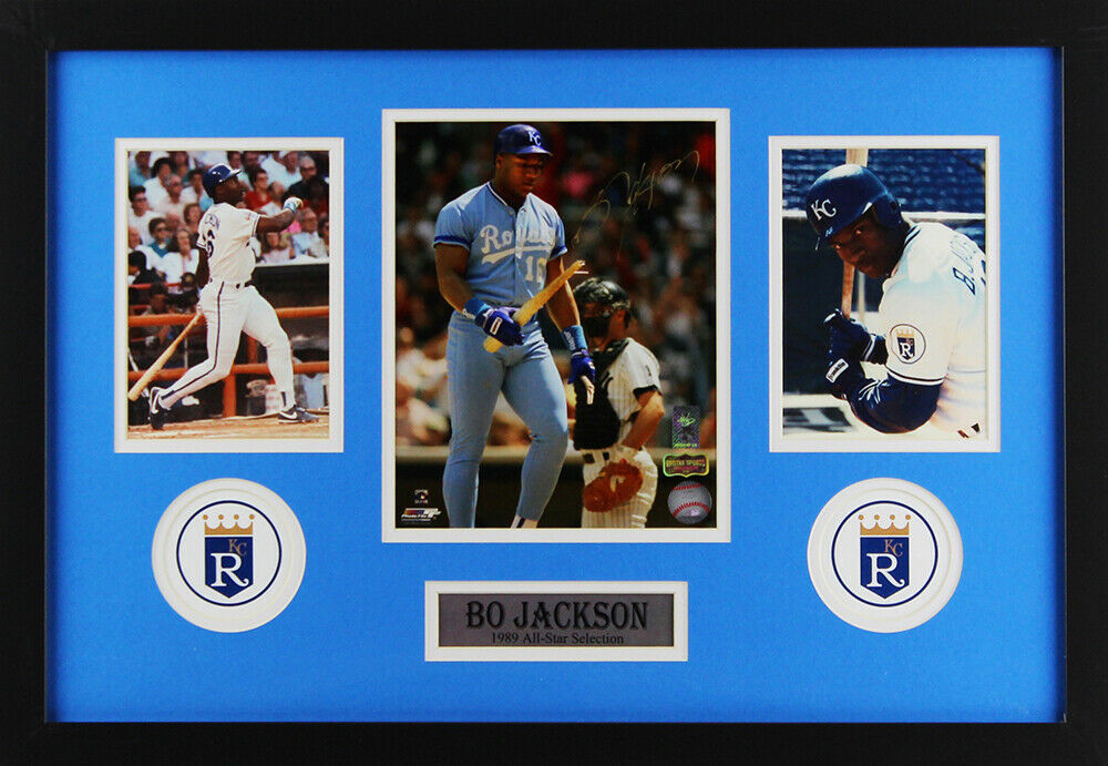 Bo Jackson Signed Kansas City Royals Framed 8x10 MLB Photo - Breaking Bat Shot