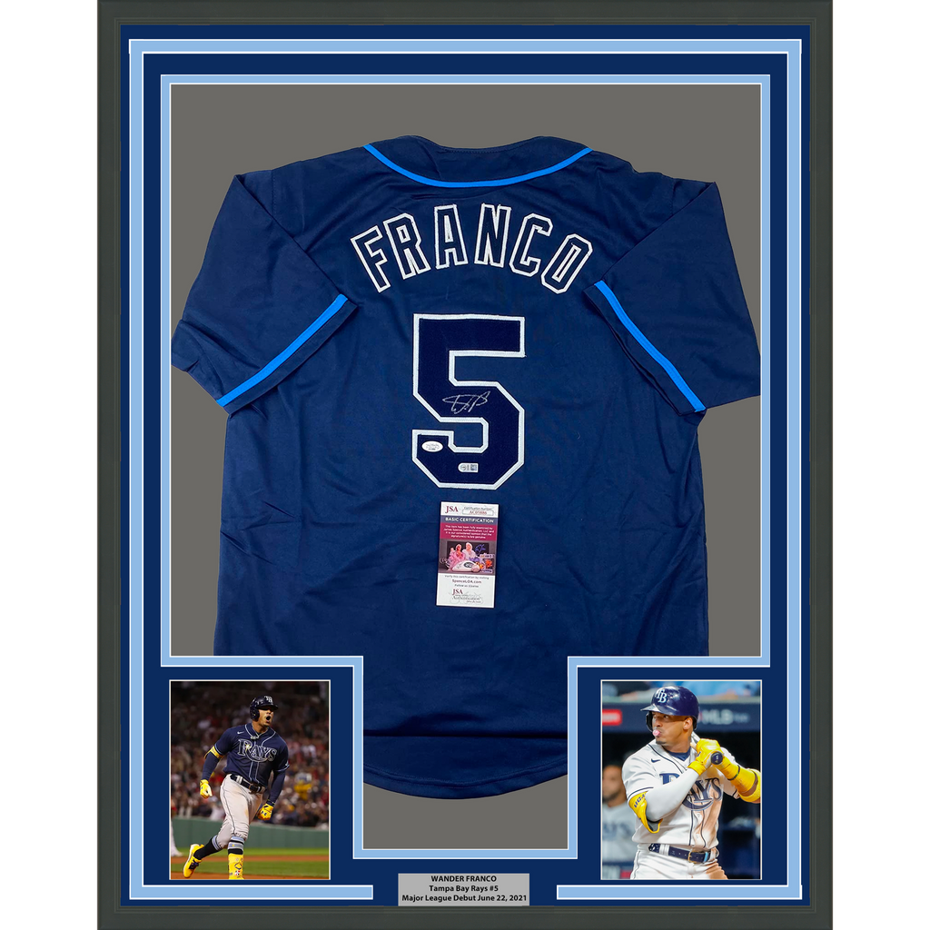 Framed Autographed/Signed Wander Franco 33x42 Tampa Bay Dark Blue Jers –  Super Sports Center