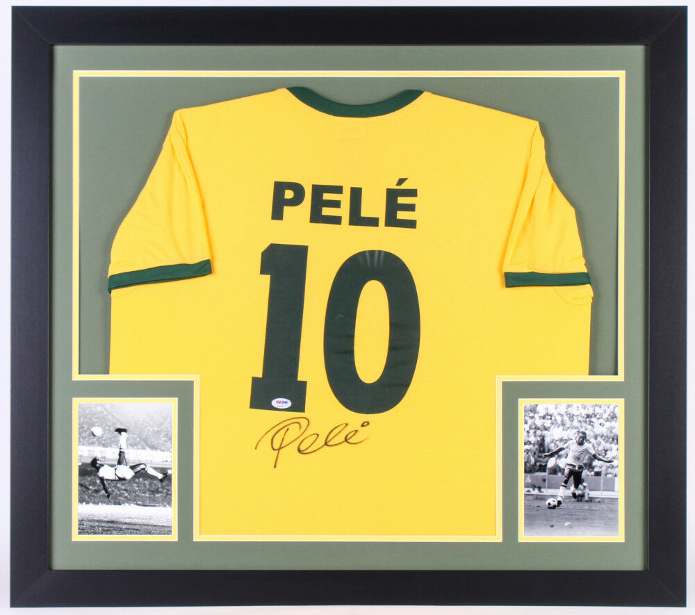 Pele Signed Brazil 31x35 Custom Framed Jersey (PSA COA) Soccer's