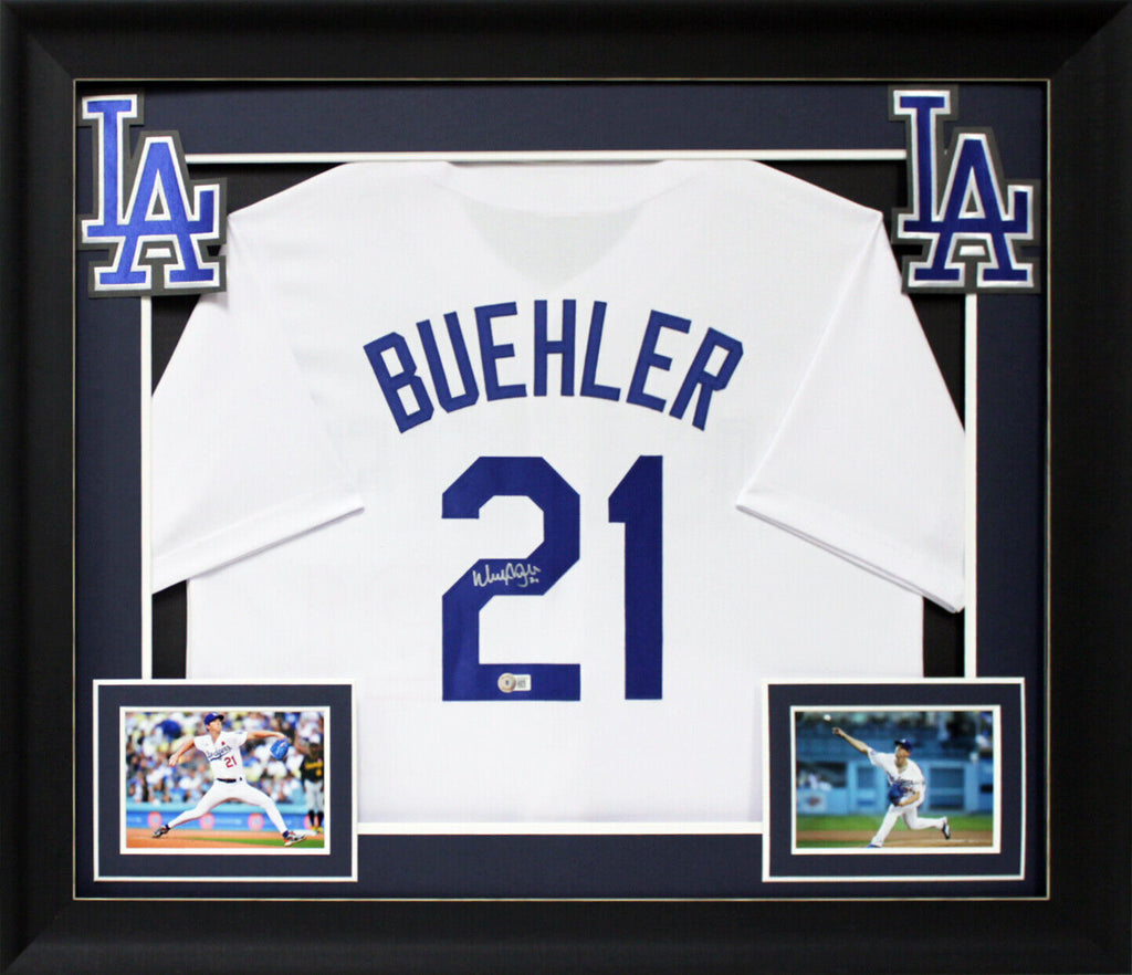 Walker Buehler Authentic Signed White Pro Style Framed Jersey BAS