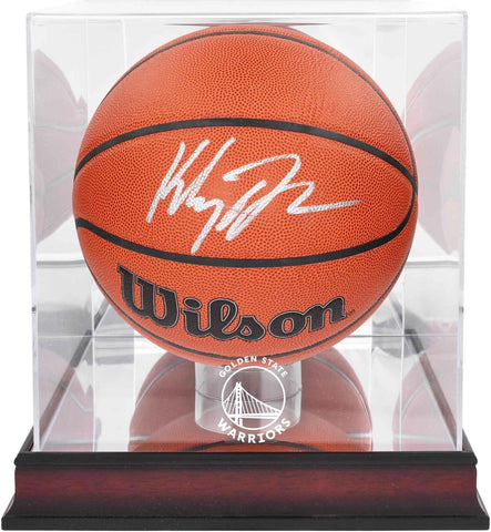 Klay Thompson Warriors Signed Wilson Replica Basketball w/Team Logo Display Case