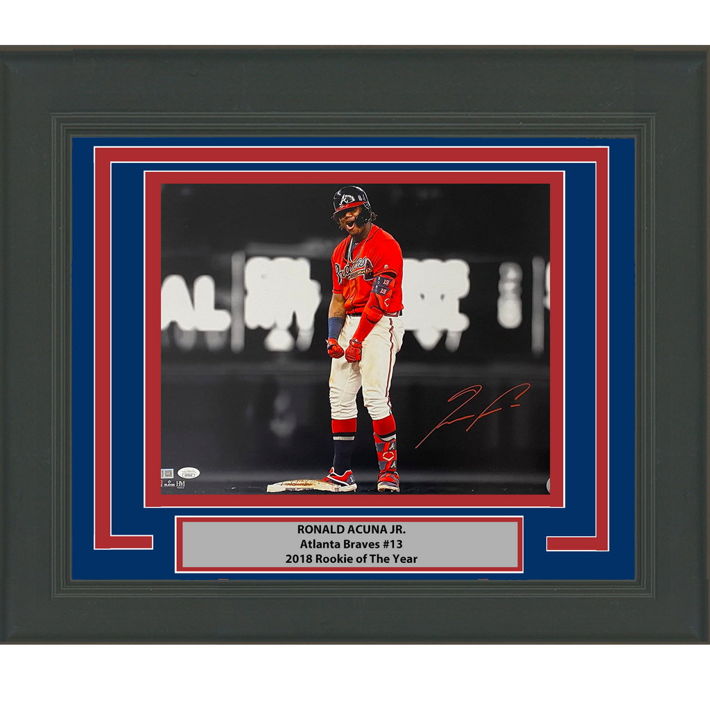 Framed Autographed/Signed Ronald Acuna Jr. Atlanta Braves 16x20 Photo JSA  COA #7