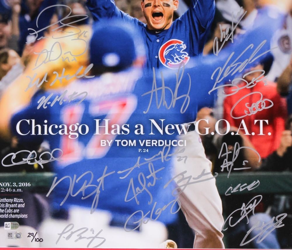 Baez, Rizzo, Bryant Signed 2016 Cubs World Series Champ Jersey LE