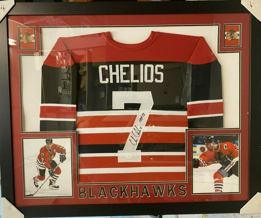 Chris Chelios Signed Chicago Blackhawks 35x43 Custom Framed Jersey (JS –  Super Sports Center