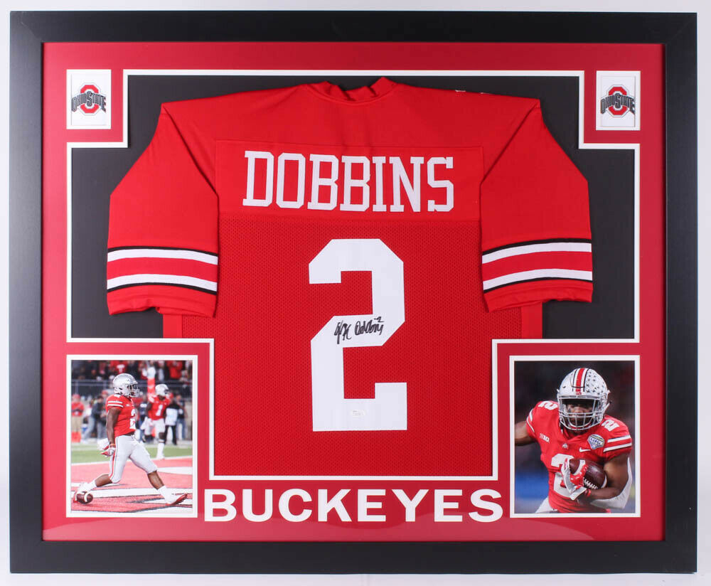 J. K. Dobbins Signed Ohio State Buckeyes 35x43 Custom Framed