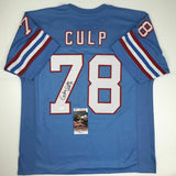 Autographed/Signed CURLEY CULP HOF 13 Houston Blue Football Jersey JSA COA Auto