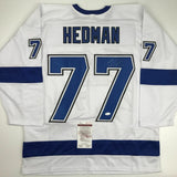 Autographed/Signed VICTOR HEDMAN Tampa Bay White Hockey Jersey JSA COA Auto