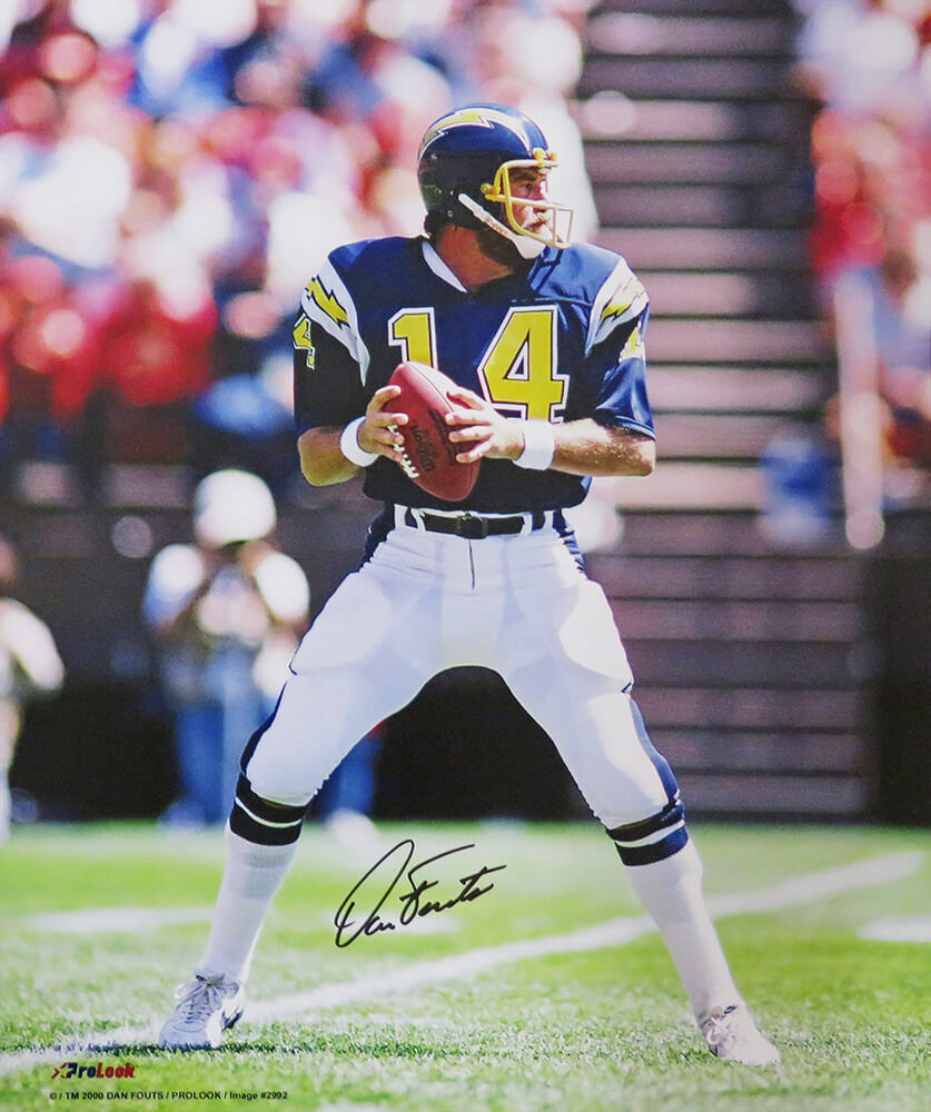Dan Fouts Signed Chargers Navy Jersey Drop Back Action 16x20 Photo