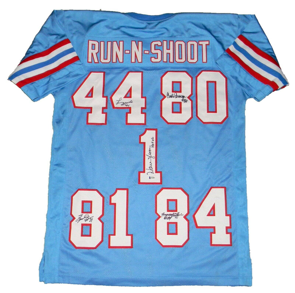 Houston Oilers Run-N-Shoot Jersey Signed by(5) Moon,White,Jeffires