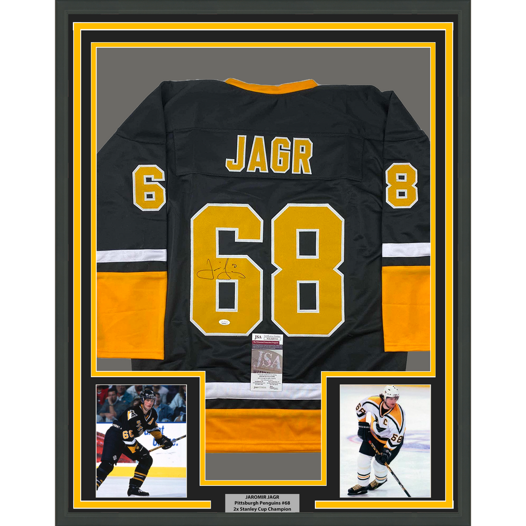 Autographed/Signed Jaromir Jagr Pittsburgh Black Hockey Jersey JSA COA
