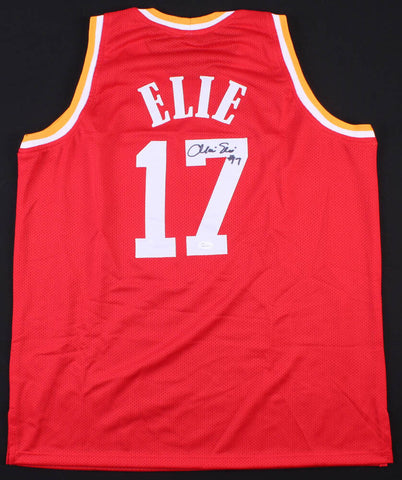Mario Elie Signed Houston Rockets Jersey (JSA COA) 3xNBA champion (94, 95, 99)