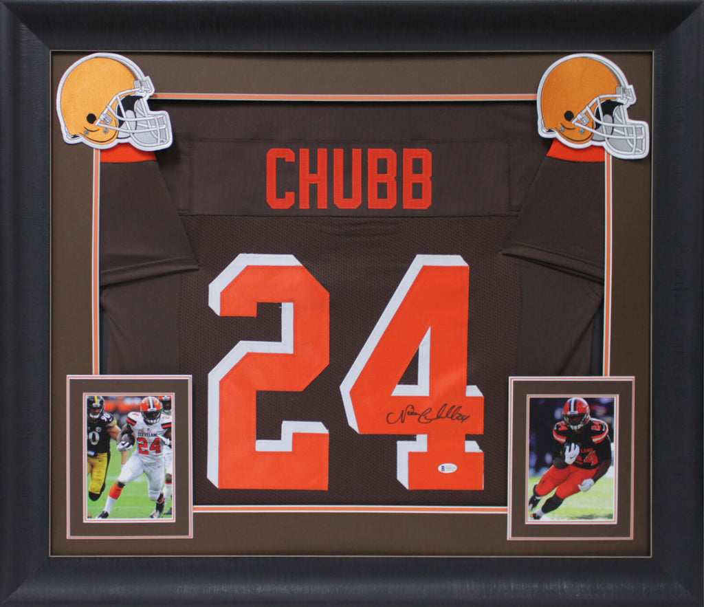 Nick Chubb Authentic Signed Brown Pro Style Framed Jersey BAS