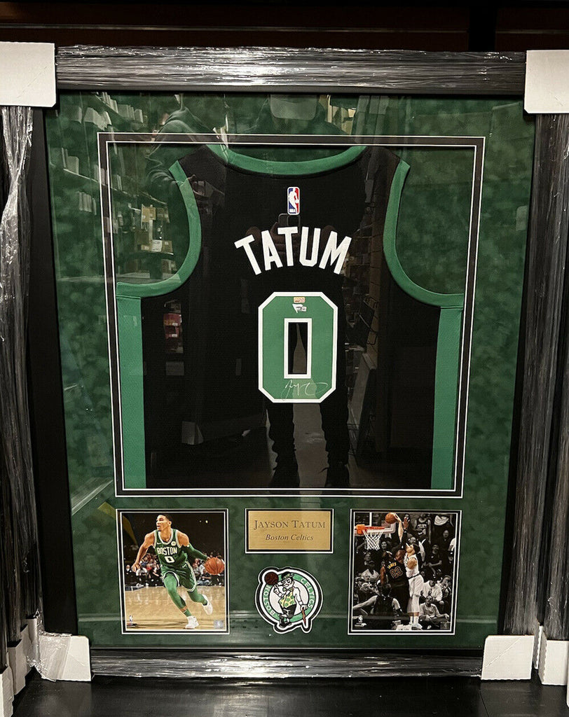 Jayson Tatum Autograph Jersey Green Framed 37×45