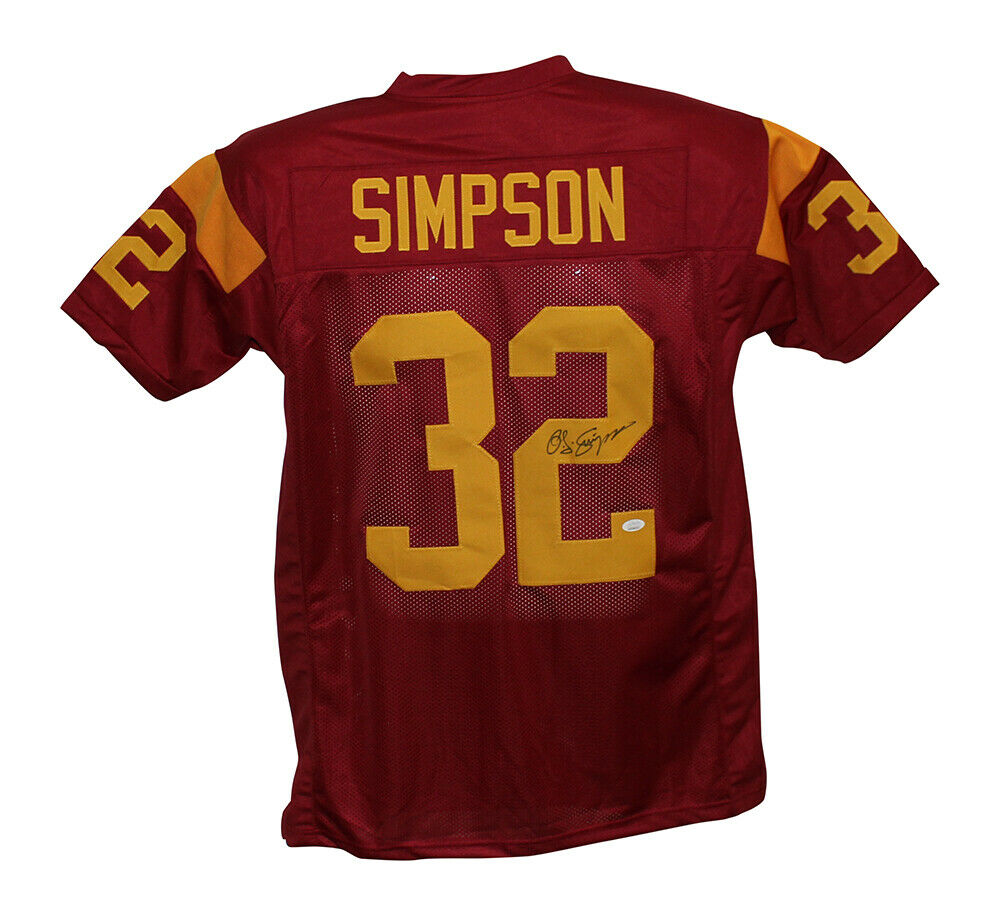 O.J. Simpson Autographed/Signed College Style Red XL Jersey JSA 21846