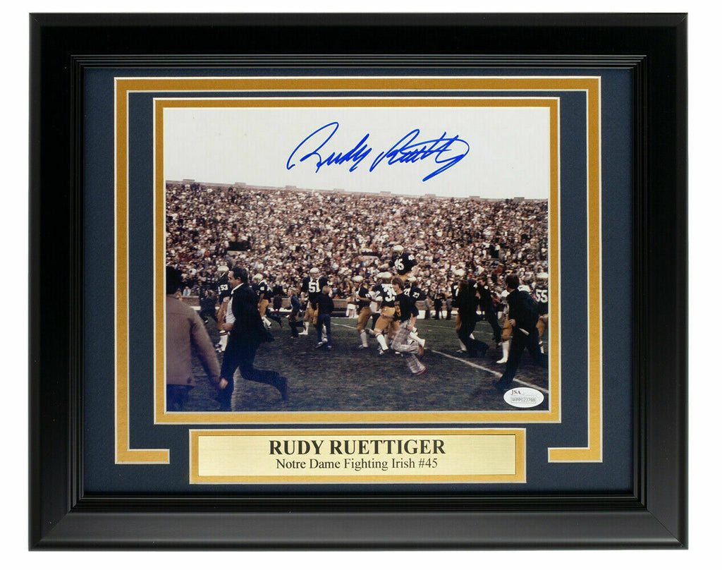 Autographed/Signed Rudy Ruettiger Notre Dame Green Rudy College