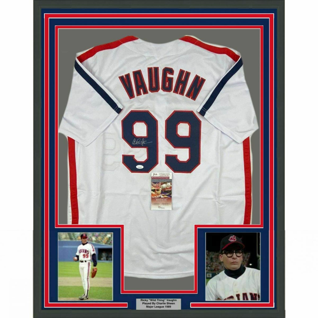 FRAMED Autographed/Signed CHARLIE SHEEN 33x42 Ricky Vaughn Movie